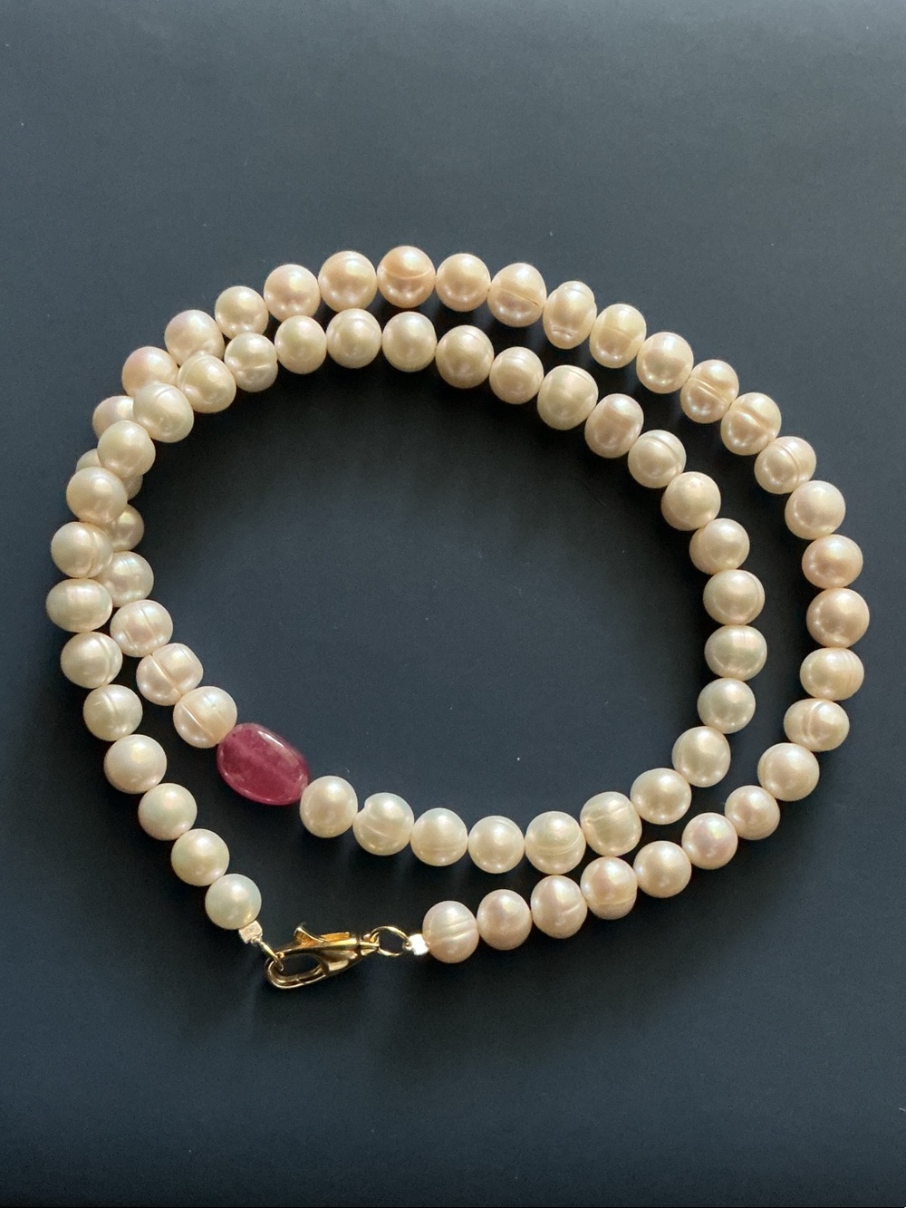 Classic Cream Pearl Necklace with Natural Ruby
